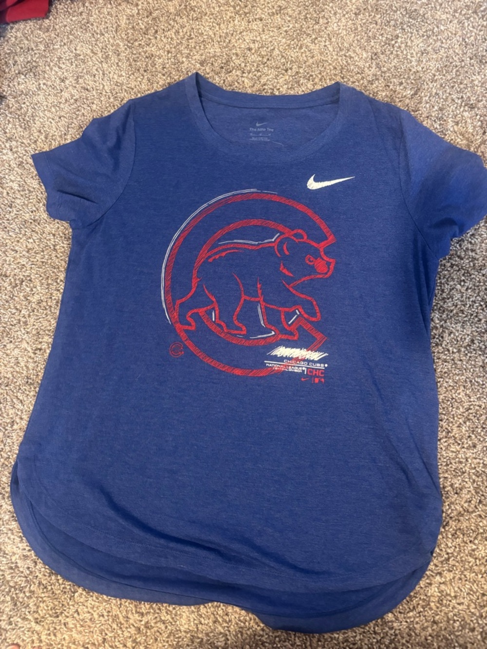 Nike Blue Tee with Red Chicago Cubs Bear Logo